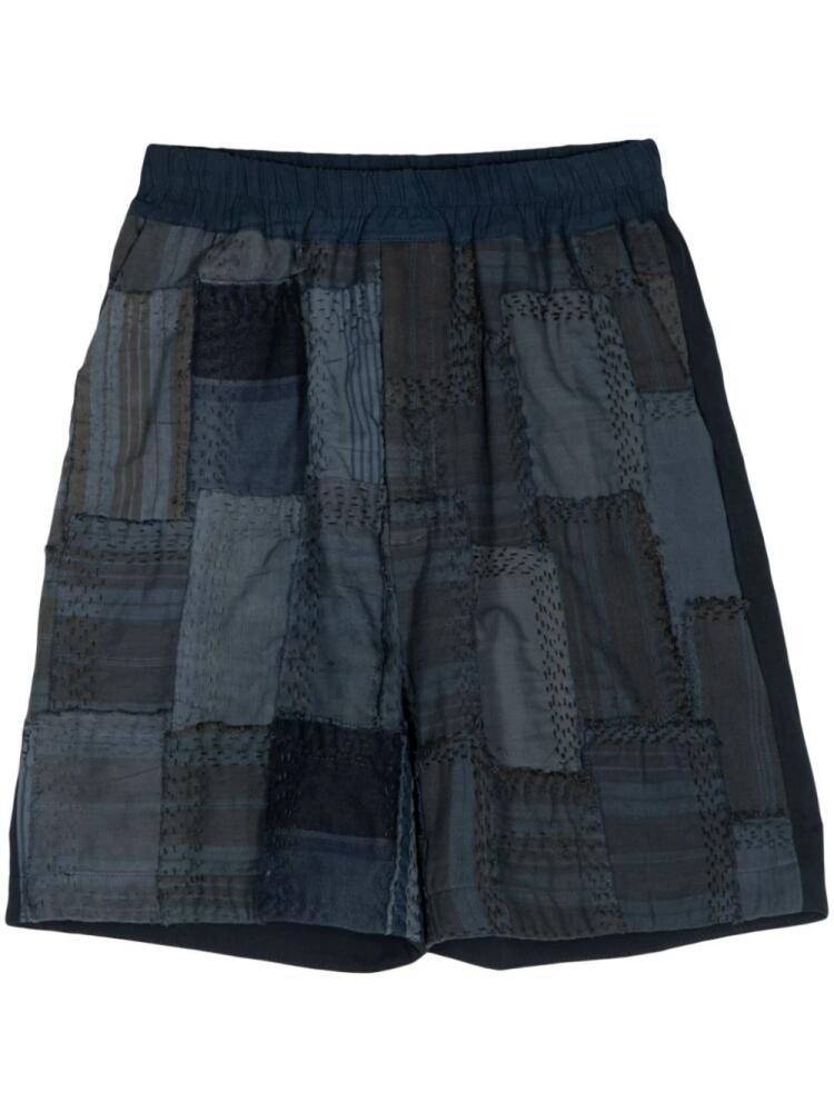 By Walid patchwork cotton bermuda shorts - Blue Cover