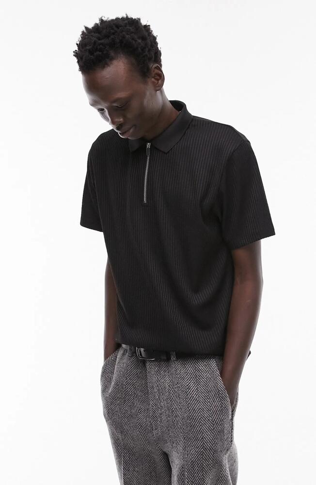 Topman Classic Rib Knit Polo in Black Cover