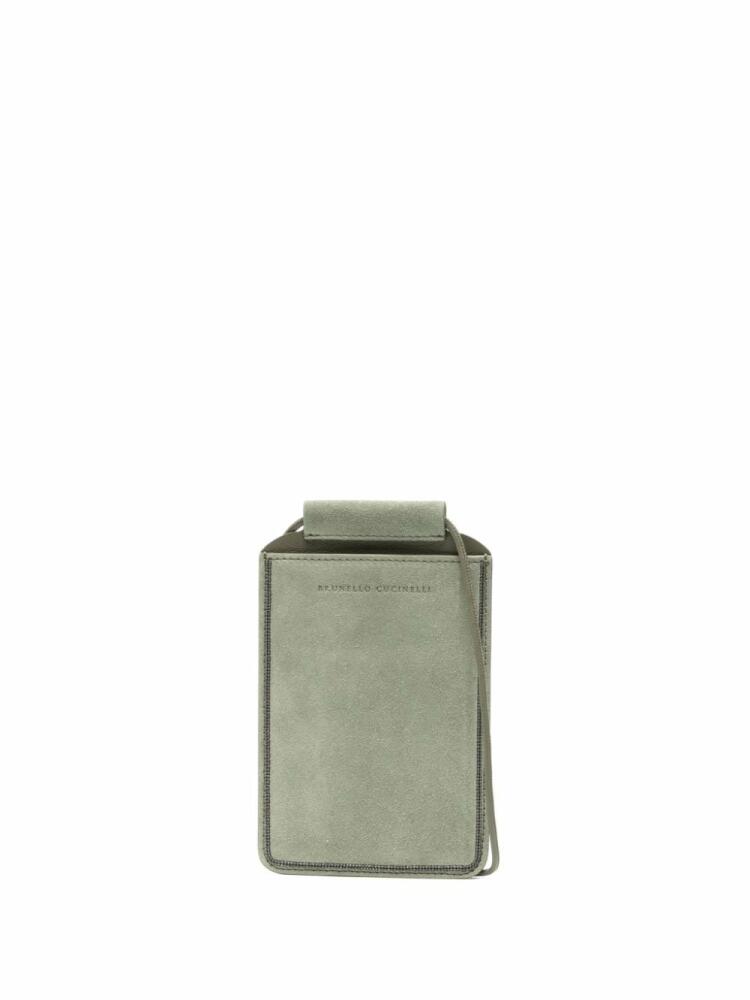 Brunello Cucinelli logo-debossed leather case - Green Cover