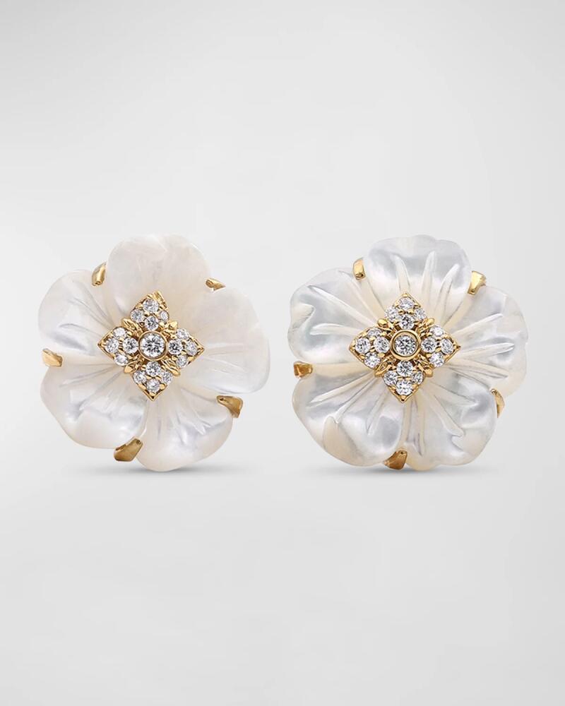 Stephen Dweck White Mother of Pearl and White Diamond Stud Earrings in 18K Gold Cover