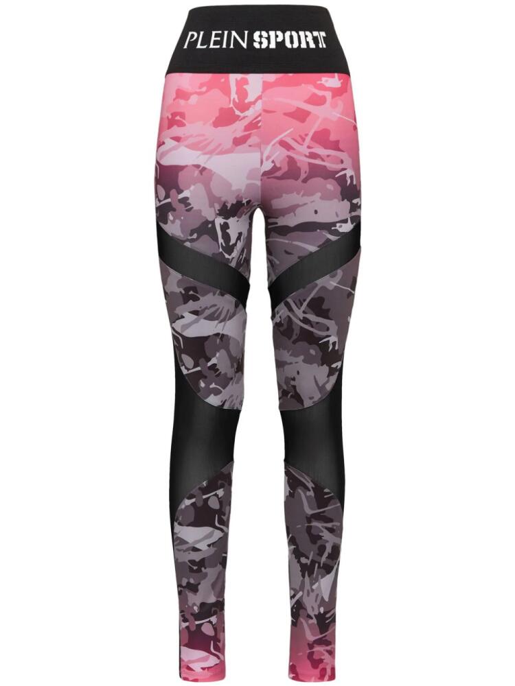 Plein Sport camouflage-print high-waisted leggings - Pink Cover