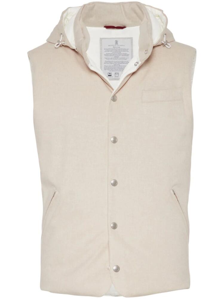 Brunello Cucinelli padded hooded wool gilet - Neutrals Cover