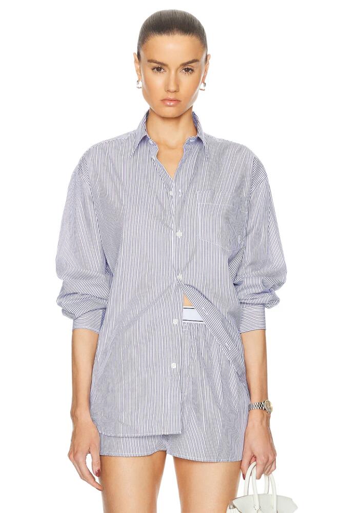 Sporty & Rich Embroidered Oversized Shirt in Blue Cover