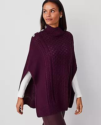 Ann Taylor Button Mock Neck Cable Poncho Cover