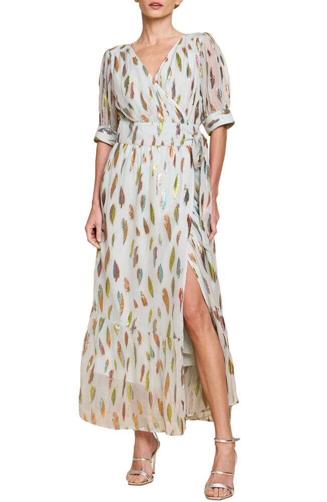 CIEBON Whitney Metalllic Print Wrap Dress in Dove Gray Cover