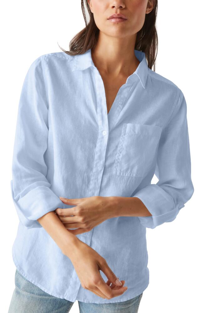 Michael Stars Spencer Linen Button-Up Shirt in Water Cover