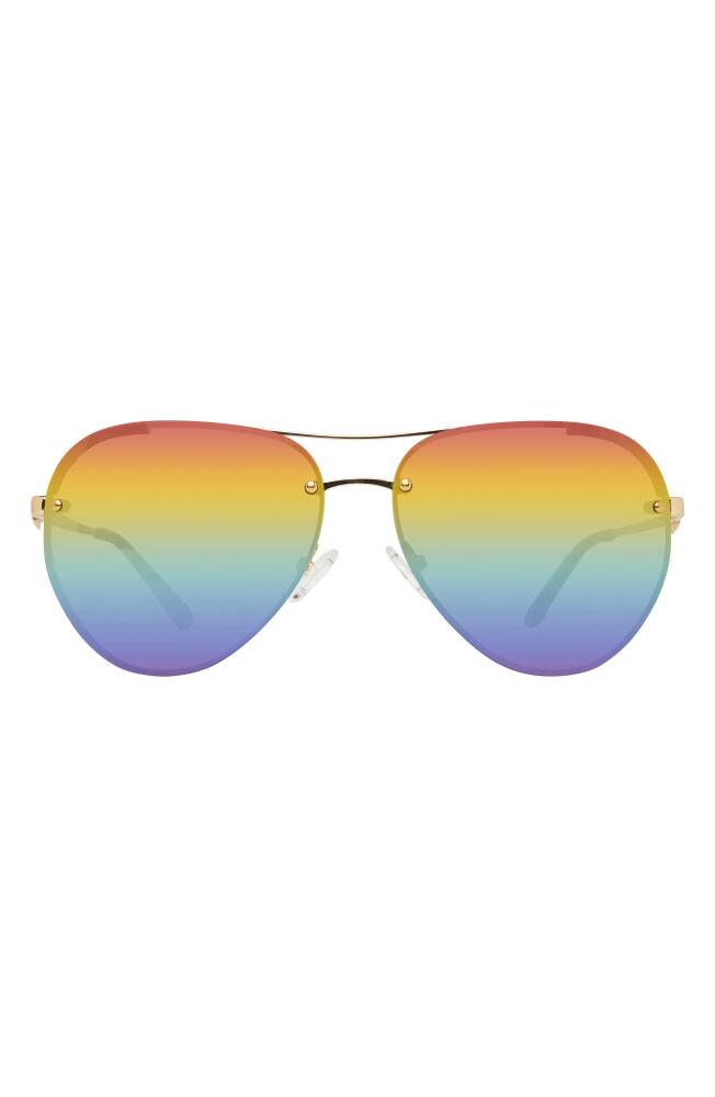 Kurt Geiger London 60mm Aviator Sunglasses in Gold Black/Rainbow Cover