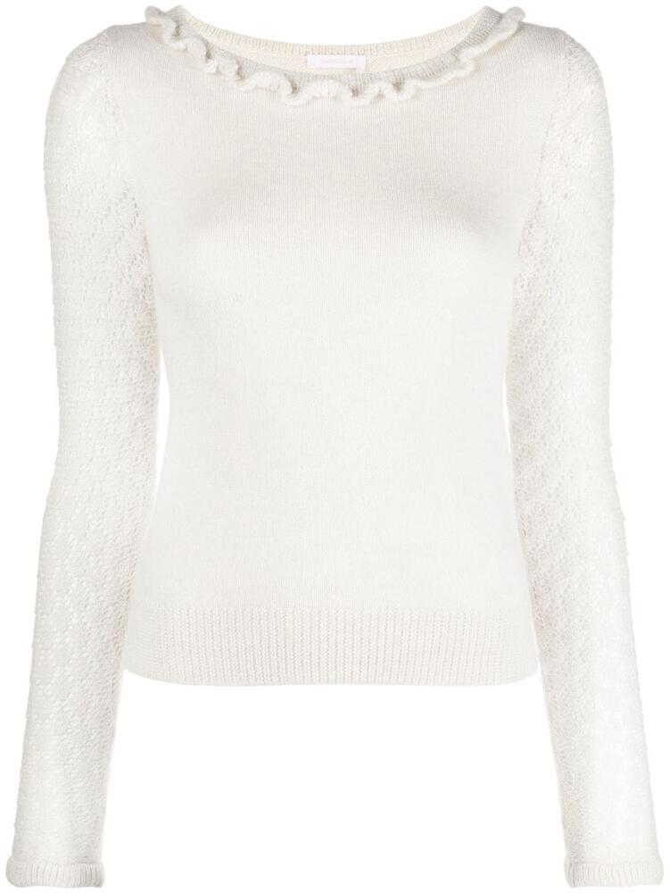 See by Chloé scalloped fine-knit top - White Cover