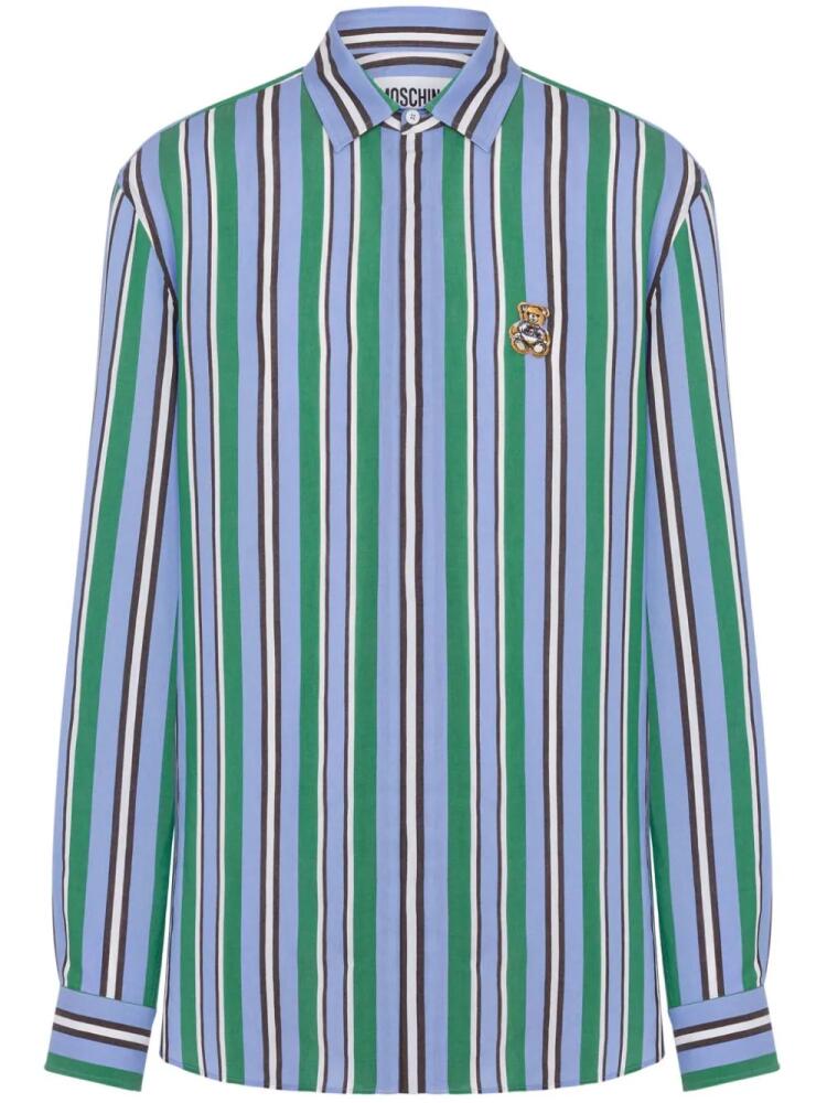 Moschino Teddy Bear-appliqué striped shirt - Blue Cover