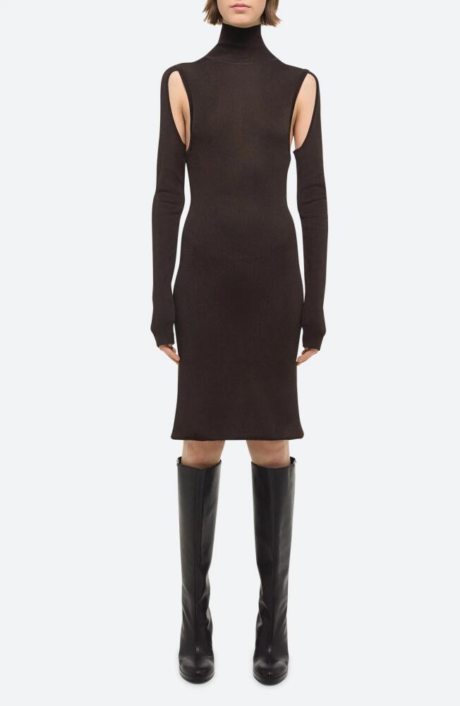 Helmut Lang Mock Neck Long Sleeve Cutout Dress in Espresso - D1P Cover