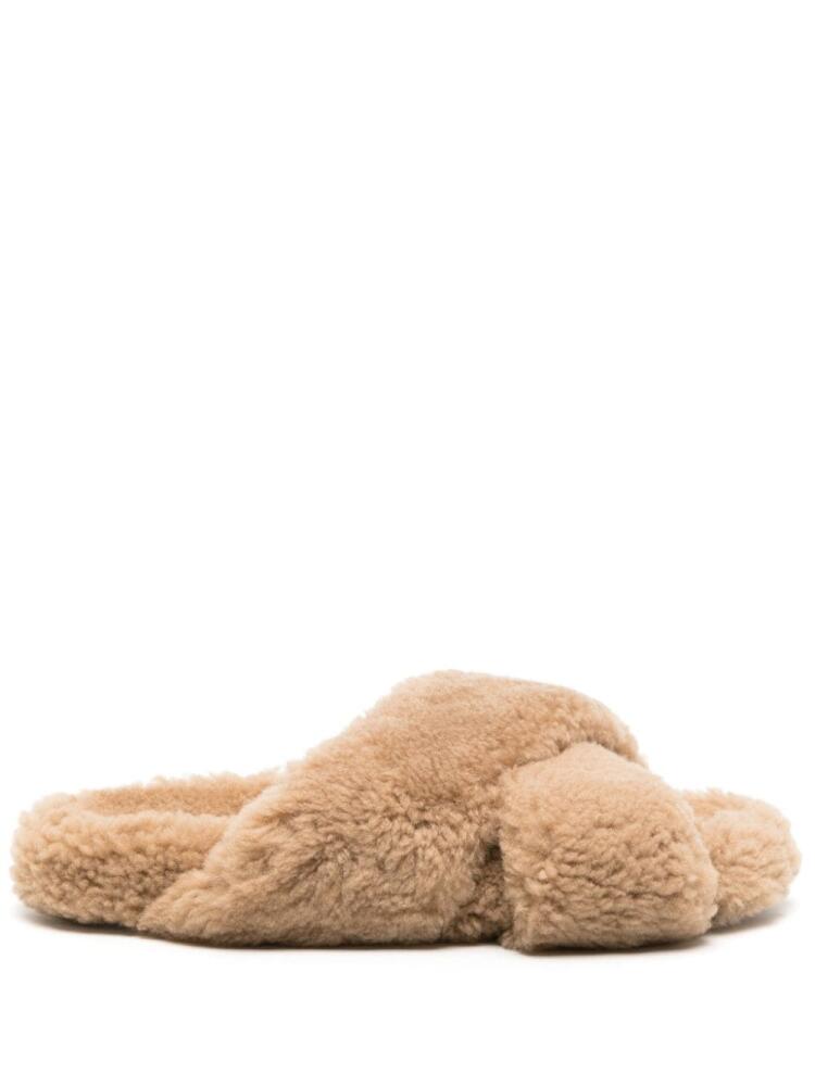 Yves Salomon crossover-strap faux-shearling slippers - Neutrals Cover