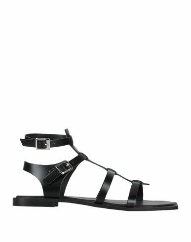 Cafènoir Woman Sandals Black Soft Leather, Textile fibers Cover