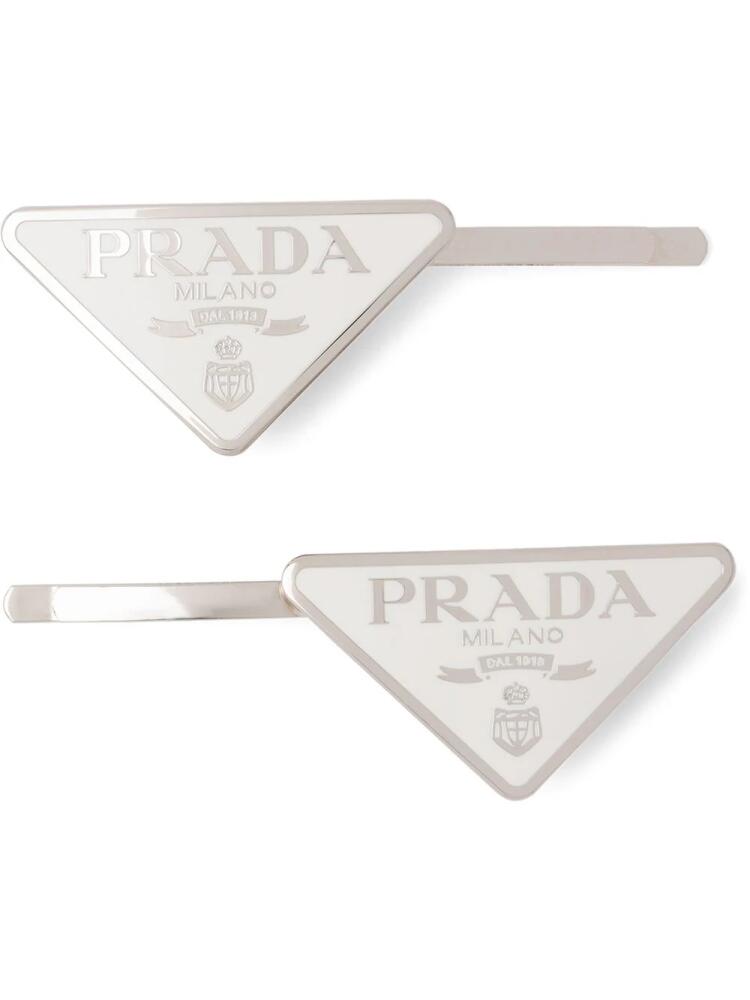 Prada triangle-logo hair clips (set of two) - White Cover