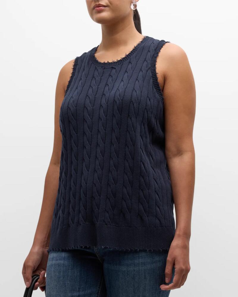 Minnie Rose Plus Size Frayed Cable-Knit Tank Cover