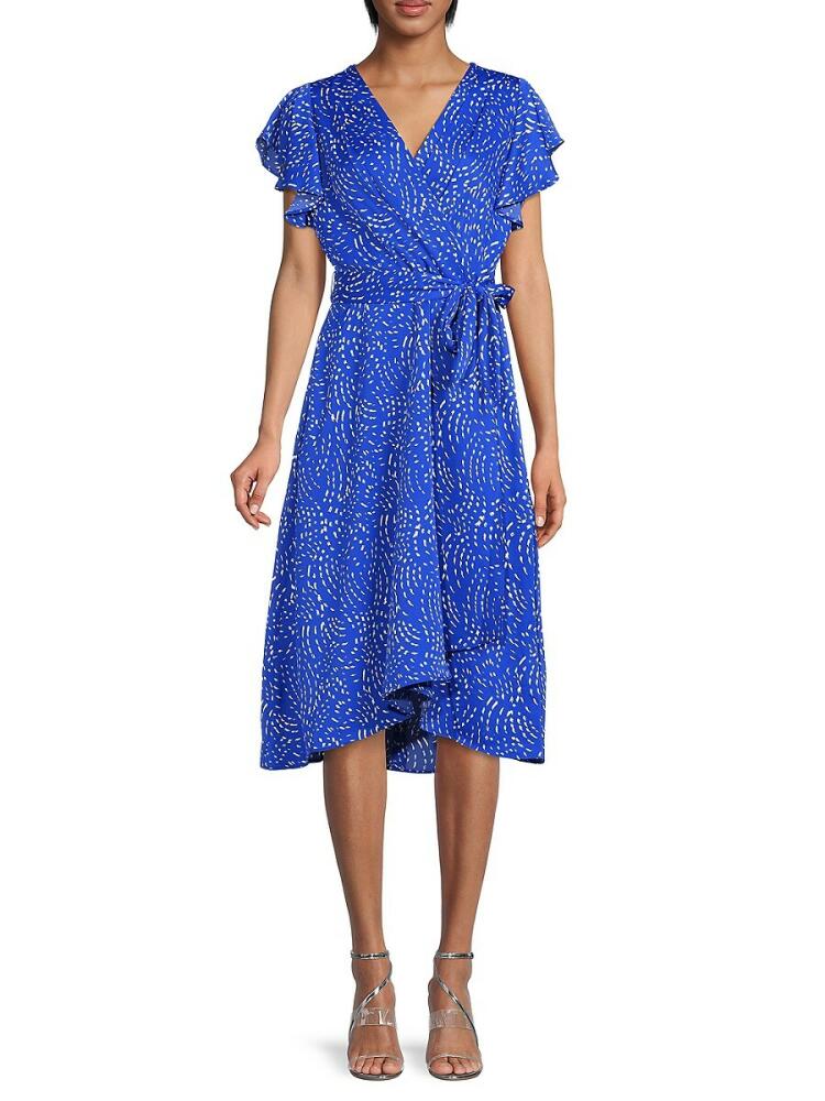 DKNY Women's Print Faux Wrap Dress - Tanzanite Blue Cover