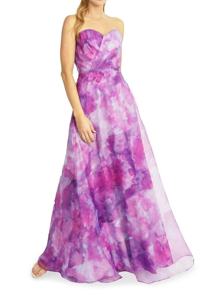 Rene Ruiz Collection Women's Abstract Print Strapless Organza Gown - Pink Cover