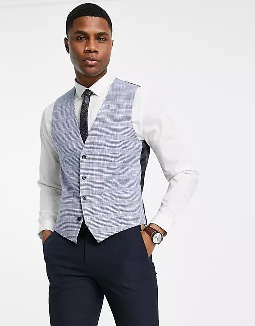 French Connection linen checked vest in gray Cover