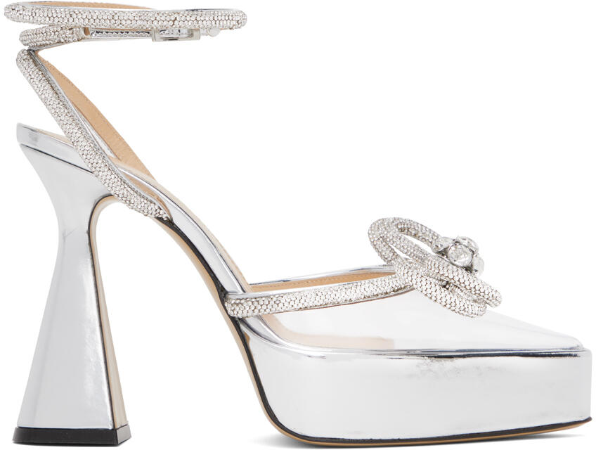 MACH & MACH Silver Double Bow Platform Heels Cover