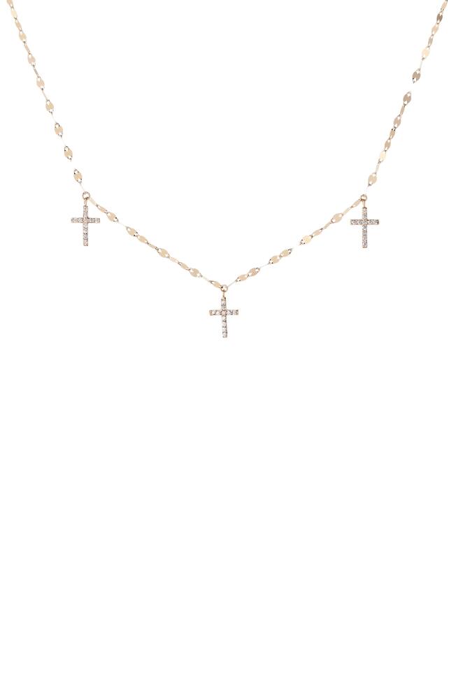 Lana Triple Diamond Cross Charm Necklace in Yellow Gold Cover