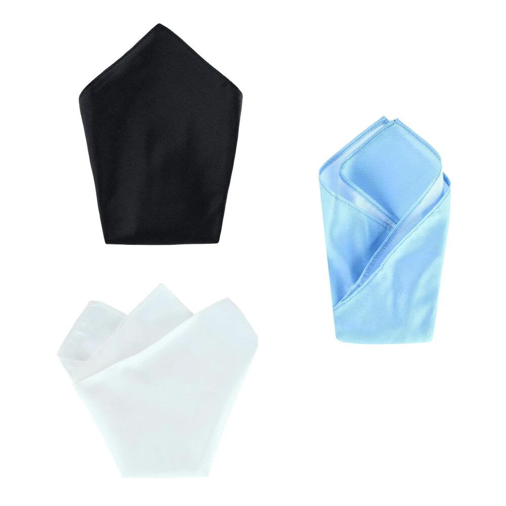 Trafalgar The Gatsby 12 inch Solid Silk Pocket Square Trio in Black, Light Blue, White Cover