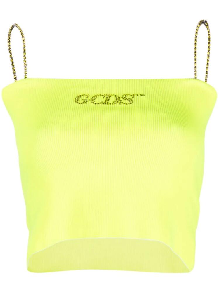 GCDS crystal-embellished logo tank top - Yellow Cover