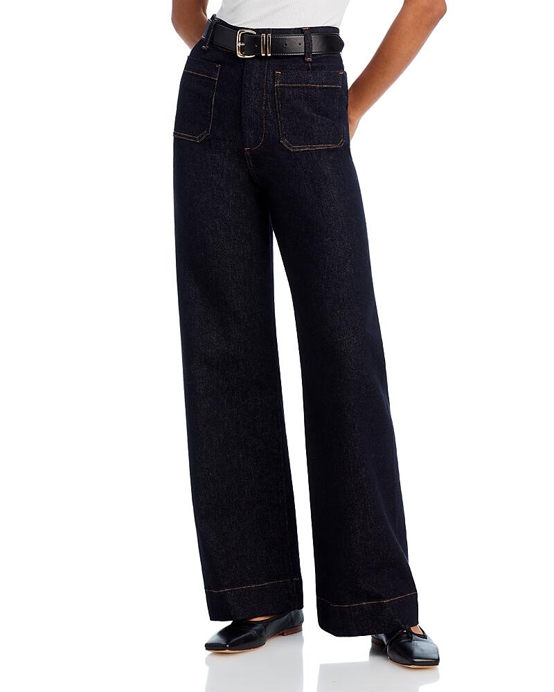 Aqua Wide Leg Patch Pocket Jeans in Dark Wash - Exclusive Cover