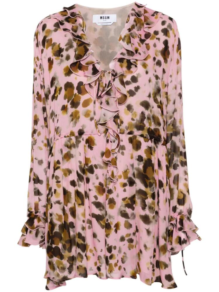 MSGM animal-print chiffon mini dress - Pink Cover