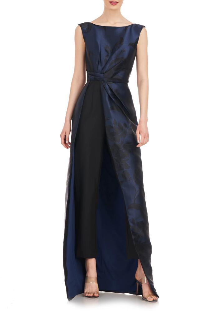 Kay Unger Amal Floral Jacquard Sleeveless Maxi Jumpsuit in Night Blue Cover