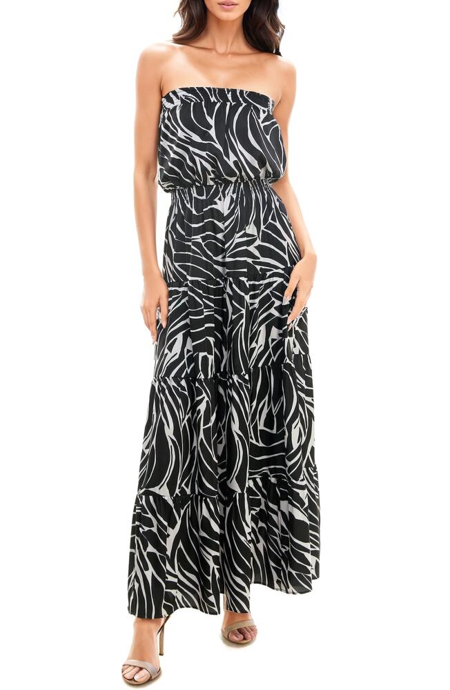 Socialite Print Strapless Maxi Dress in Black/Tan Cover