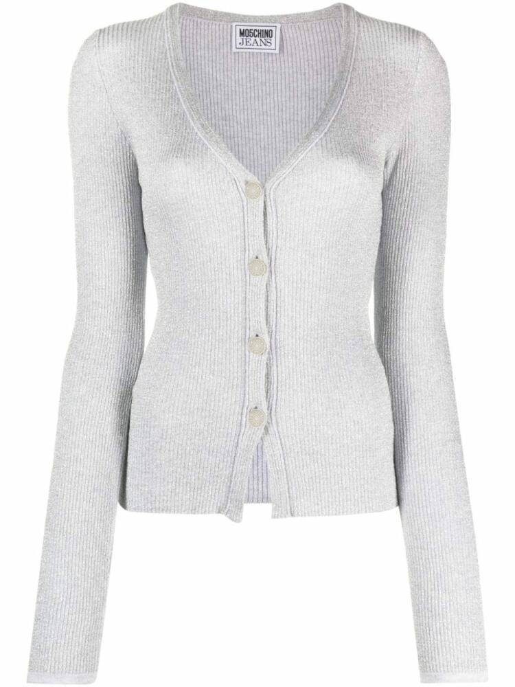 MOSCHINO JEANS V-neck ribbed cardigan - Grey Cover