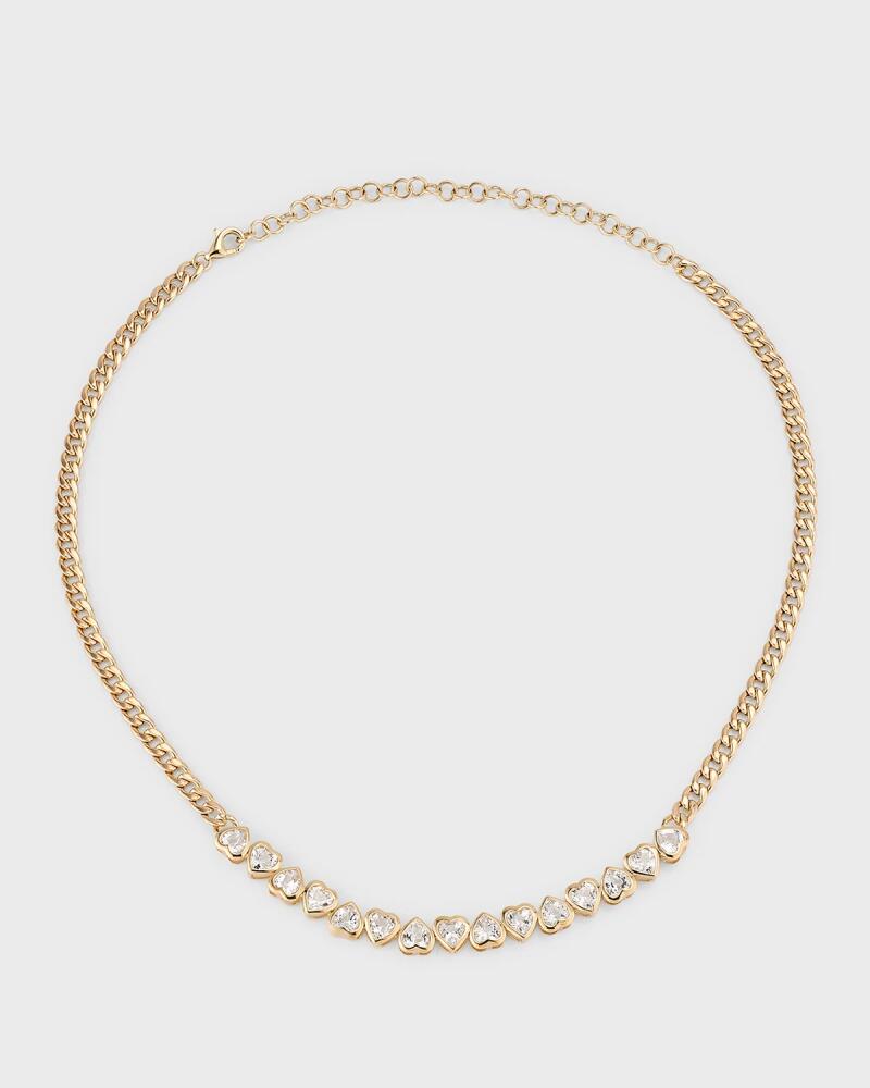 Siena Jewelry White Topaz Heart Bezel Curb Chain Necklace in 14K Yellow Gold Cover