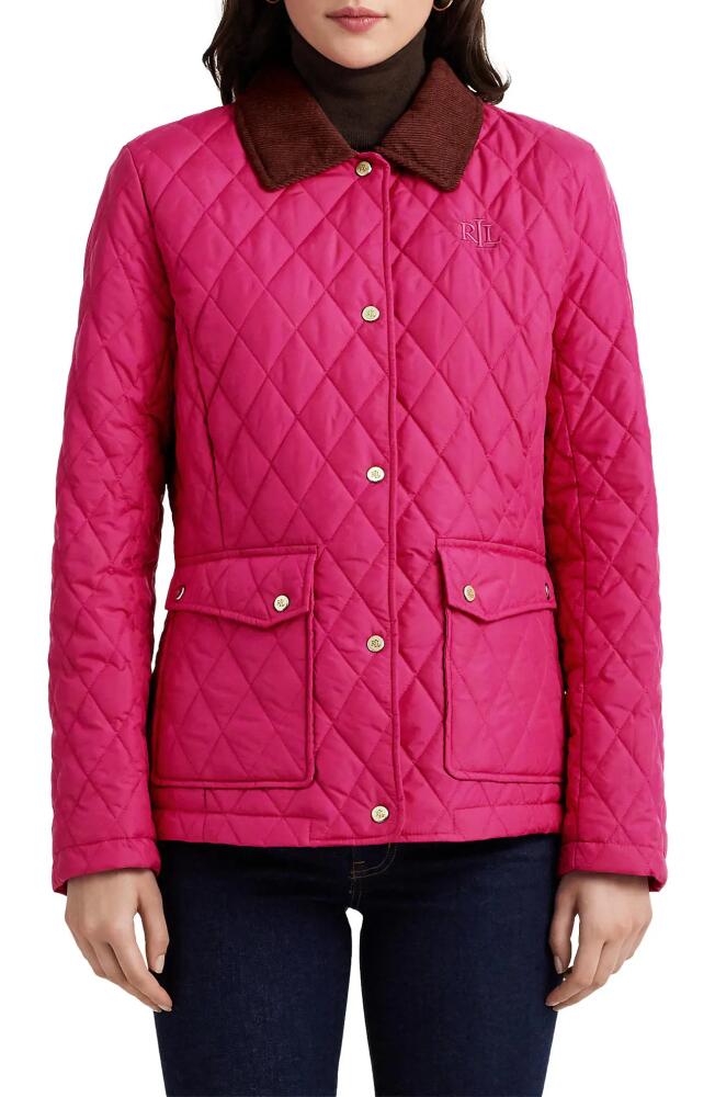 Lauren Ralph Lauren Quilted Corduroy Collar Barn Jacket in Fuchsia Berry Cover