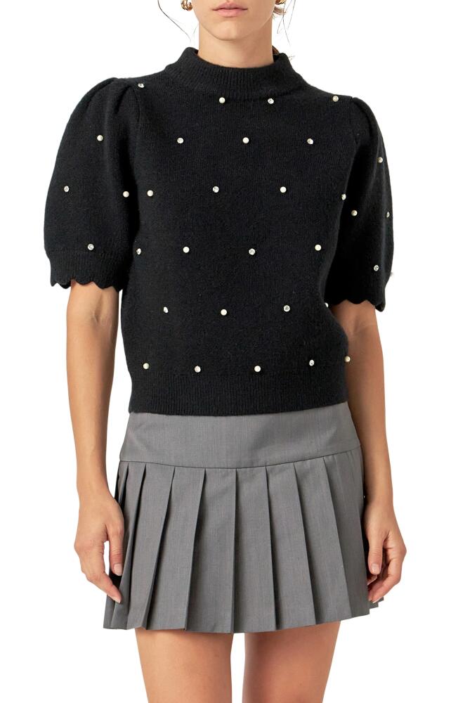 English Factory Embellished Short Sleeve Sweater in Black Cover