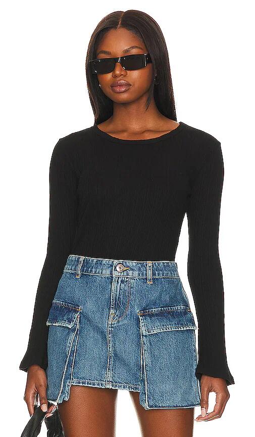 Bobi Ribbed Bell Sleeve Top in Black Cover