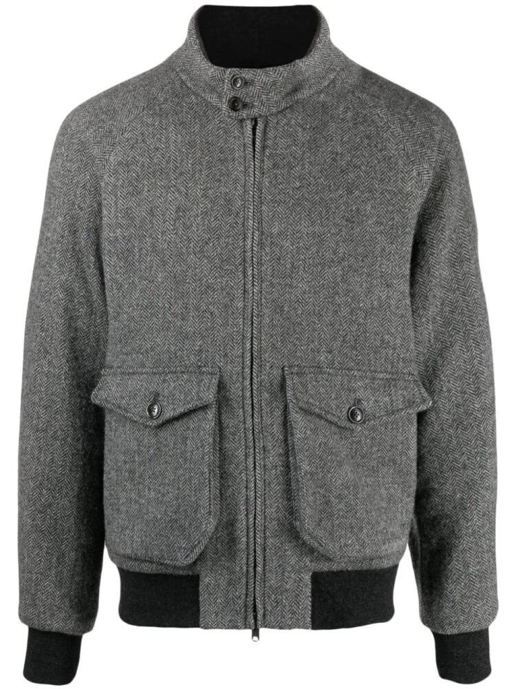 Baracuta herringbone-pattern virgin wool bomber jacket - Grey Cover