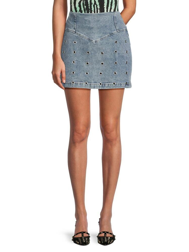 Avec Les Filles Women's Grommet Denim Mini Skirt - Blue Cover