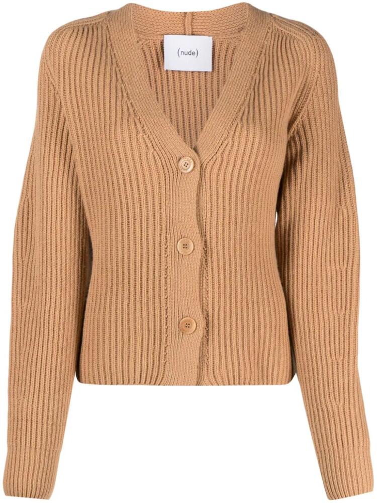 Nude V-neck ribbed-knit cardigan - Neutrals Cover