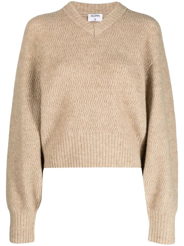 Filippa K chevron-knit V-neck wool jumper - Neutrals Cover