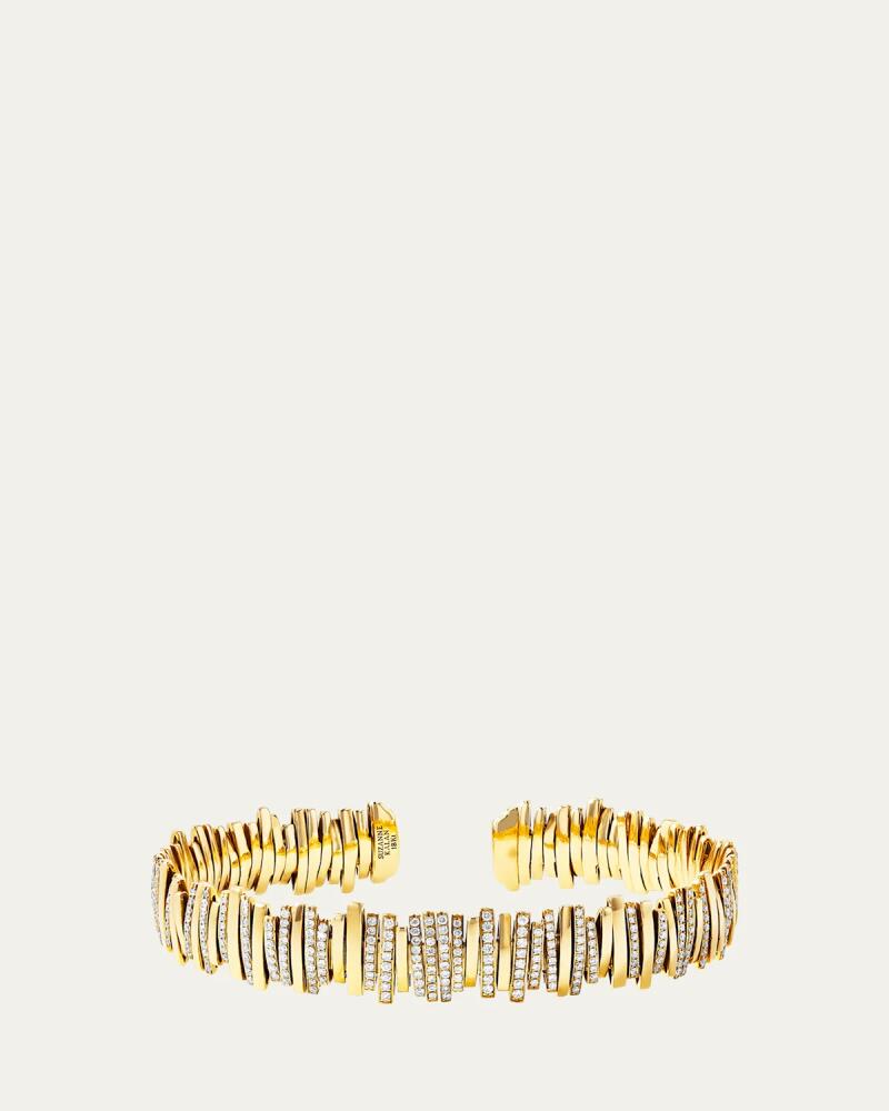 Suzanne Kalan Eternity Lines Bangle with Partial Round Pave White Diamonds in 18K Gold Cover