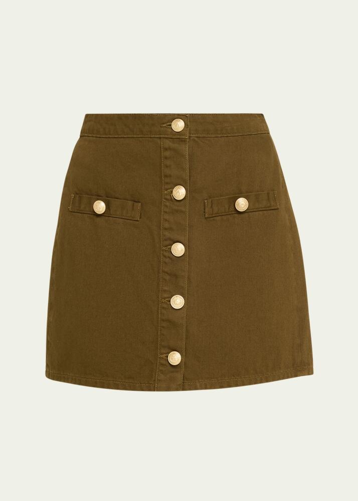 L'Agence Kris Button-Front Denim Mini Skirt Cover