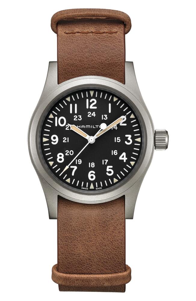 Hamilton Khaki Field Leather Strap Watch, 38mm in Brown/Black/Silver Cover