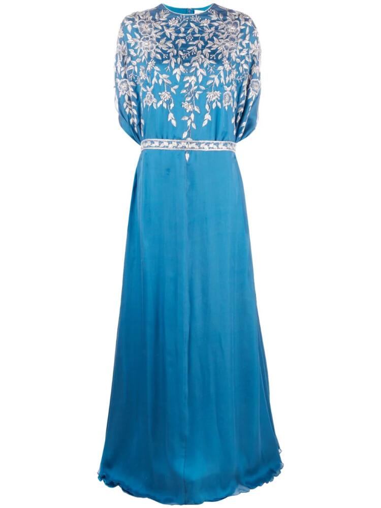 Dina Melwani embroidered-panel cape-design gown - Blue Cover