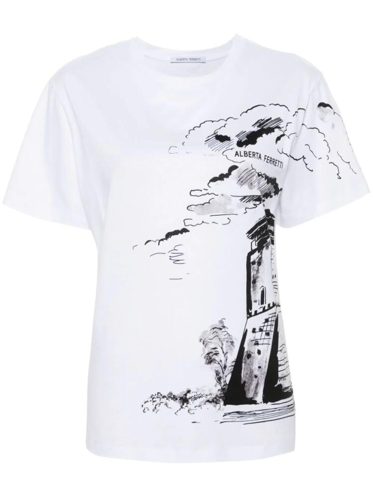 Alberta Ferretti castle-print T-shirt - White Cover