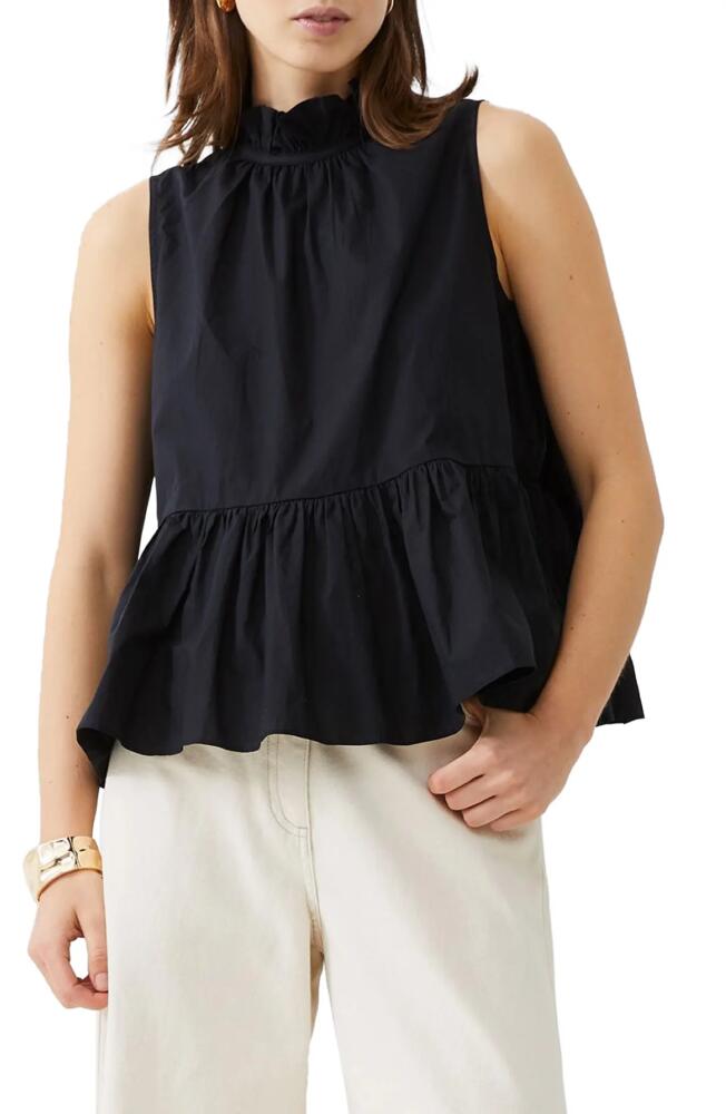 French Connection Rhodes Peplum Poplin Top in Blackout Cover