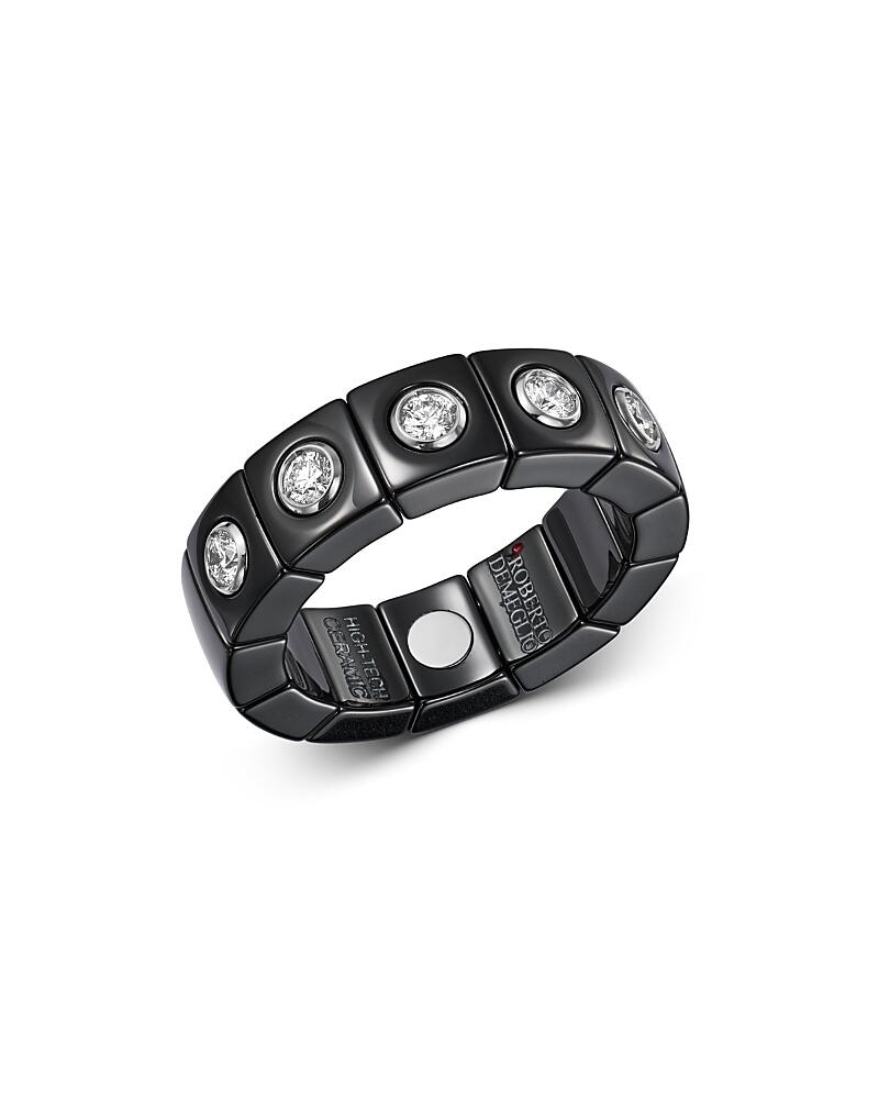 Roberto Demeglio 18K White Gold & Black Ceramic Scacco Stretch Ring with Diamonds Cover