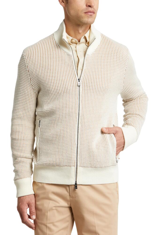 BOSS Mabeo Cotton & Wool Zip Cardigan in Open White Cover