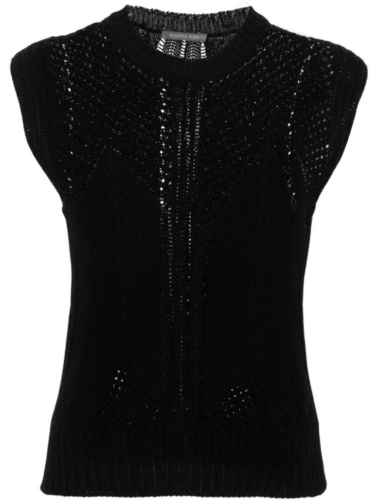 Alberta Ferretti crochet open knit top - Black Cover