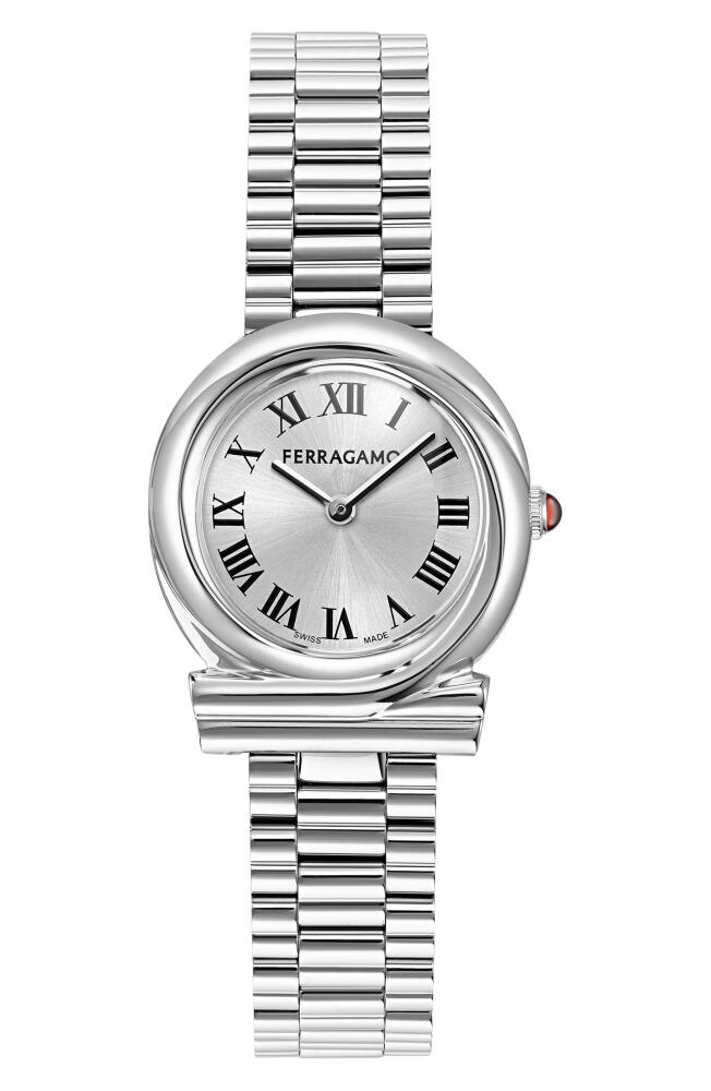 FERRAGAMO Gancini Twisted Bracelet Watch, 28mm in Stainless Steel Cover