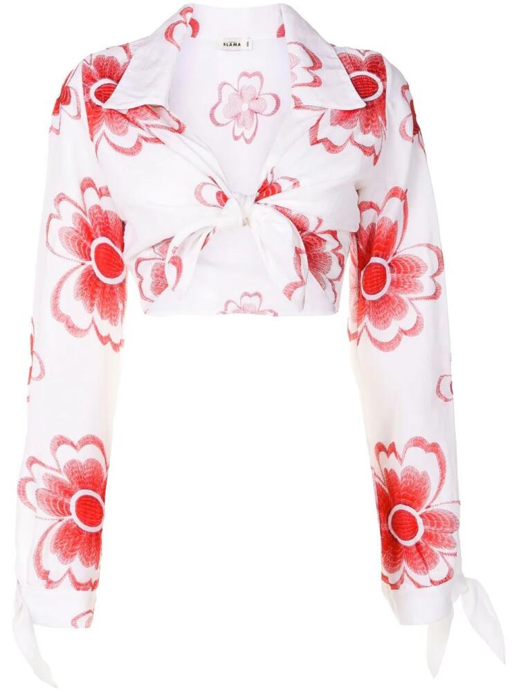 Amir Slama floral-embroidered cropped shirt - White Cover