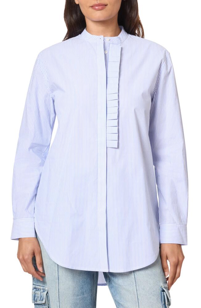 Scotch & Soda Ruffle Placket Oversize Button-Up Shirt in Mystic Blue And White Stripes Cover